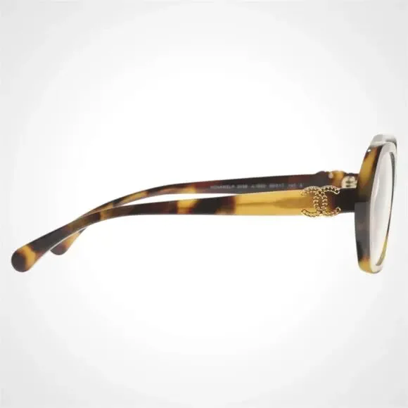 New CHANEL Eyeglasses Brown Gold Chain CC Square Acetate Womens - Picture 3 of 6